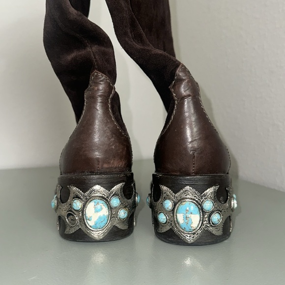 Vintage Guiseppe Zanotti Turquoise & Silver
Brown Suede Cowboy Boots size 8 - Picture 4 of 11